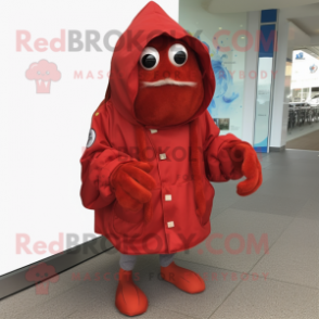 Red Hermit Crab mascot costume character dressed with a Coat and Foot pads