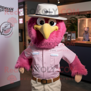 Pink Eagle mascot costume character dressed with a Button-Up Shirt and Hats