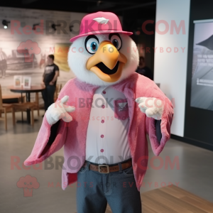 Pink Eagle mascot costume character dressed with a Button-Up Shirt and Hats