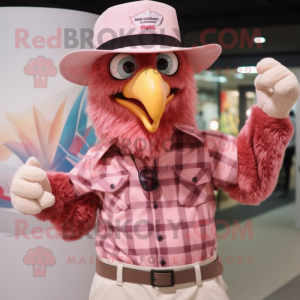 Pink Eagle mascot costume character dressed with a Button-Up Shirt and Hats