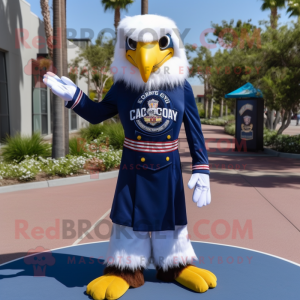 Navy Bald Eagle mascot costume character dressed with a Shift Dress and Shoe laces