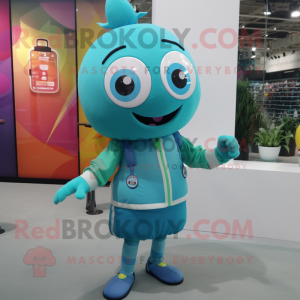 Teal Rainbow mascot costume character dressed with a Sheath Dress and Smartwatches