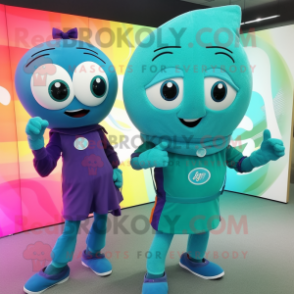 Teal Rainbow mascot costume character dressed with a Sheath Dress and Smartwatches