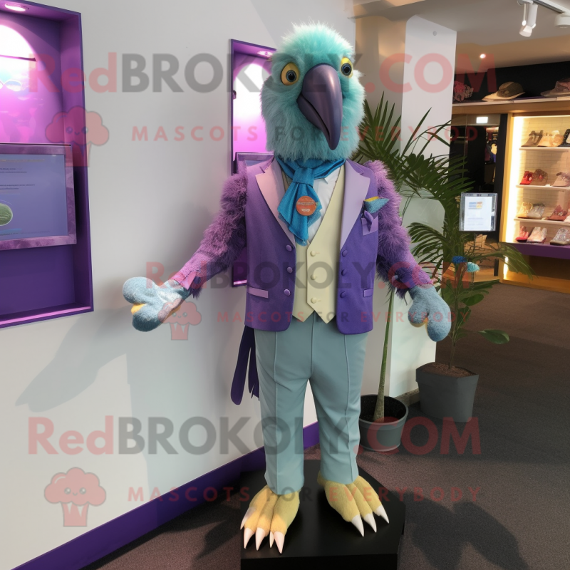 Lavender Parrot mascot costume character dressed with a Waistcoat and Cufflinks