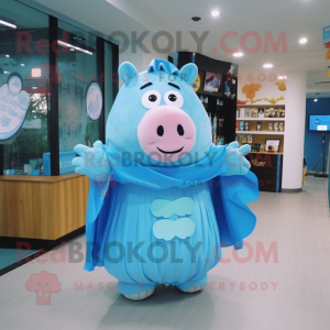 Sky Blue Pig maskot kostym...