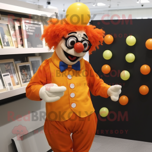Orange Clown mascot costume character dressed with a Bodysuit and Reading glasses