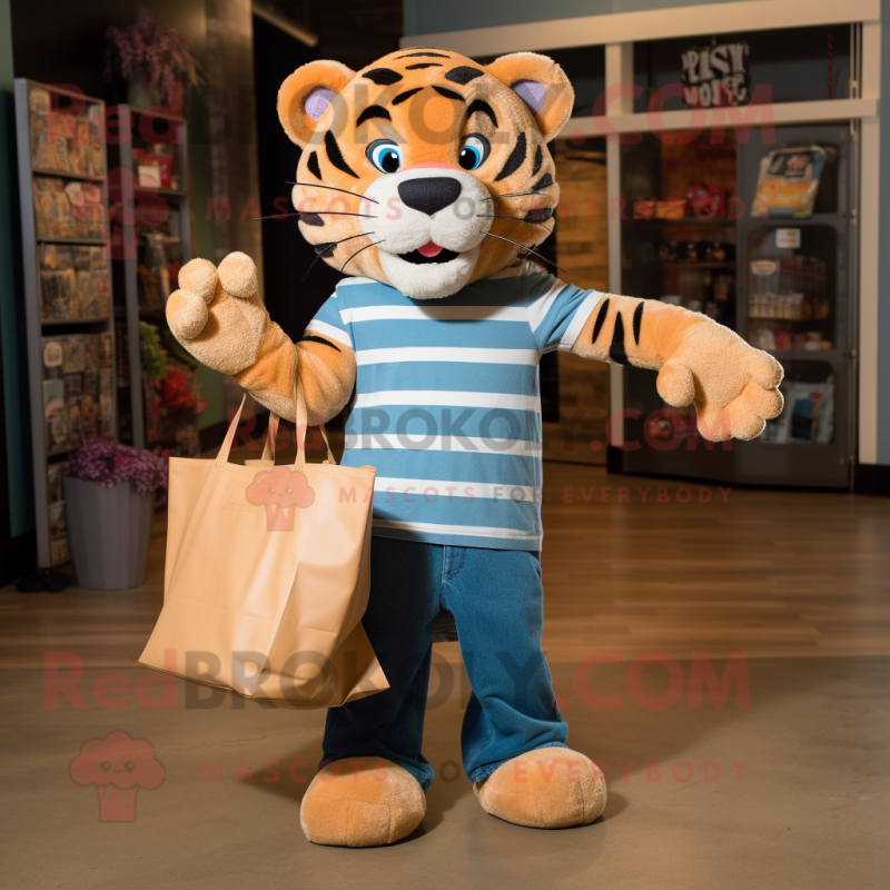 Tan Tiger mascot costume character dressed with a Boyfriend Jeans and Tote bags