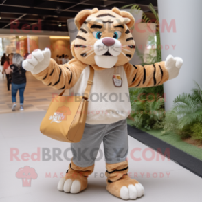 Tan Tiger mascot costume character dressed with a Boyfriend Jeans and Tote bags