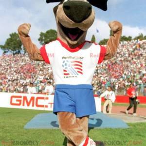 Mascote cachorro marrom em roupas esportivas - Redbrokoly.com