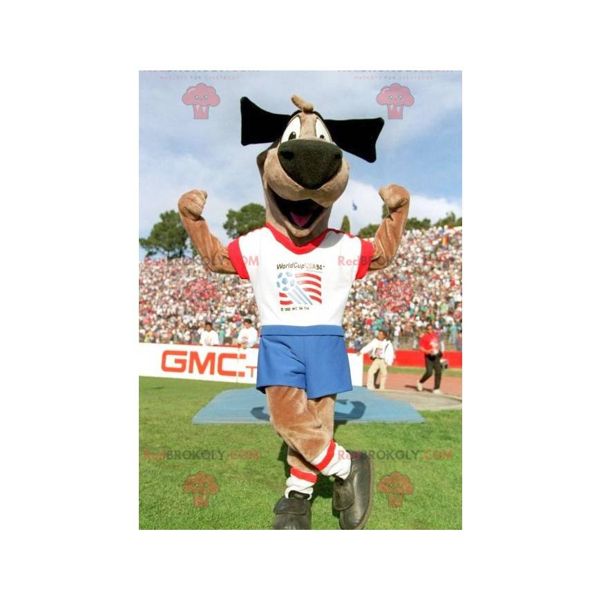 Hnědý psí pejsek maskot ve sportovním oblečení - Redbrokoly.com