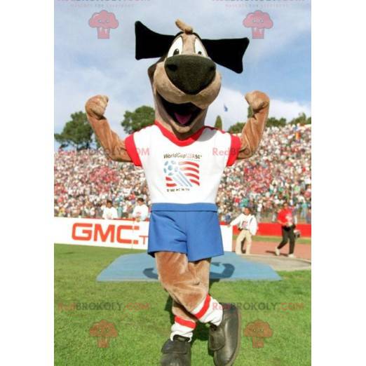 Mascote cachorro marrom em roupas esportivas - Redbrokoly.com