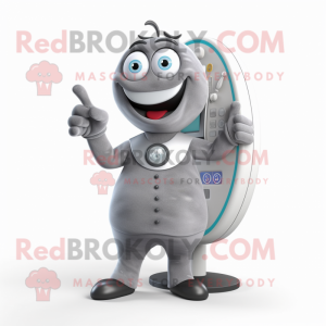 Gray Phone mascot costume character dressed with a Trousers and Rings
