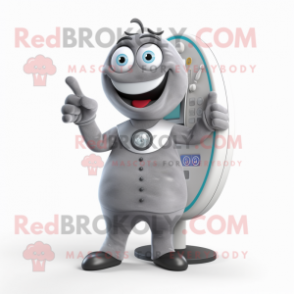 Gray Phone mascot costume character dressed with a Trousers and Rings