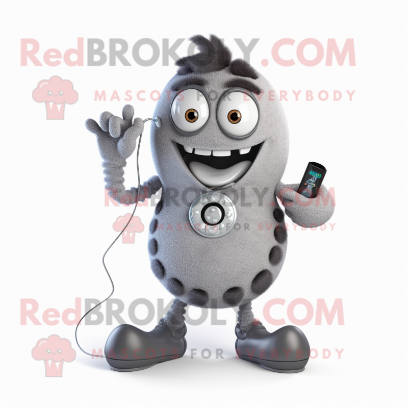Gray Phone mascot costume character dressed with a Trousers and Rings Gray Phone mascot costume character dressed with a Trousers and Rings