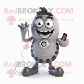 Gray Phone mascot costume character dressed with a Trousers and Rings
