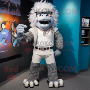 Gray Alliance mascot costume character dressed with a Trousers and Necklaces