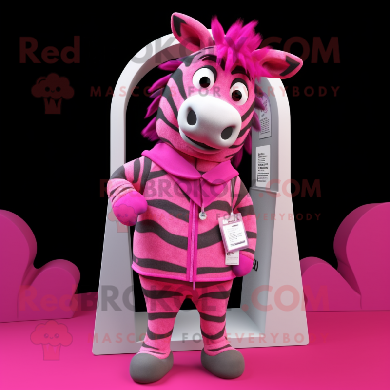 Pink Zebra mascot costume character dressed with a Raincoat and Headbands