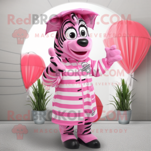 Pink Zebra mascot costume character dressed with a Raincoat and Headbands