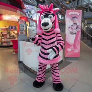 Pink Zebra mascot costume character dressed with a Raincoat and Headbands