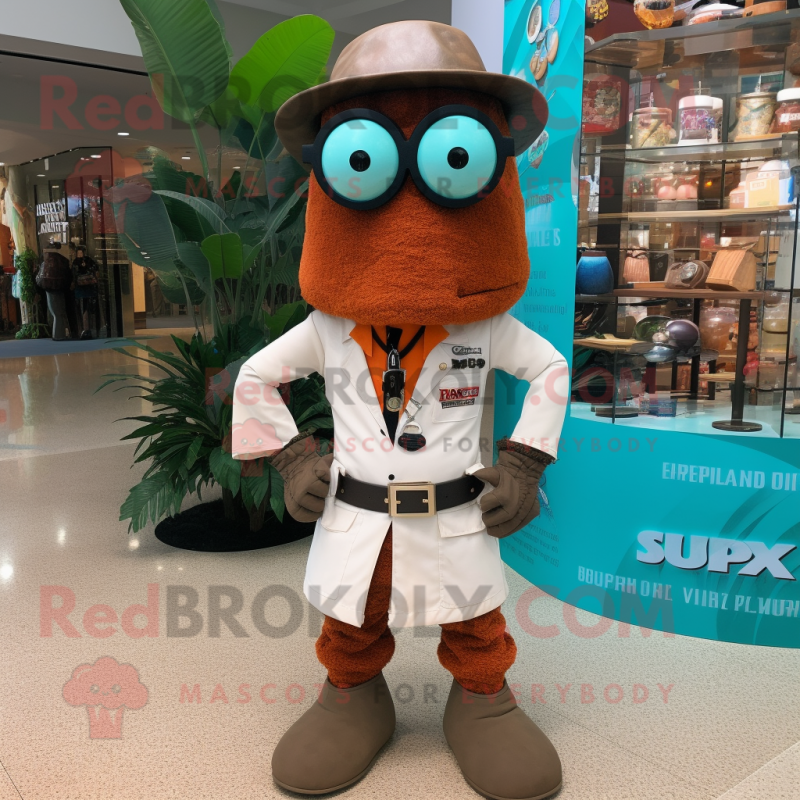 Rust Doctor mascot costume character dressed with a Bermuda Shorts and Necklaces Rust Doctor mascot costume character dressed with a Bermuda Shorts and Necklaces
