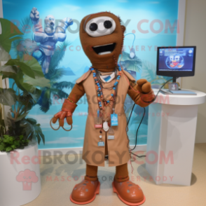 Rust Doctor mascot costume character dressed with a Bermuda Shorts and Necklaces