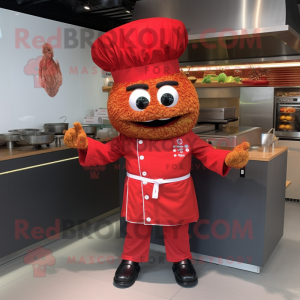 Red Fried Rice mascot costume character dressed with a Leather Jacket and Headbands