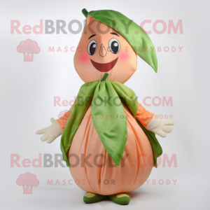 Peach Spinach mascot costume character dressed with a Waistcoat and Wraps