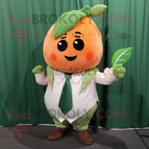 Peach Spinach mascot costume character dressed with a Waistcoat and Wraps