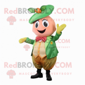 Peach Spinach mascot costume character dressed with a Waistcoat and Wraps