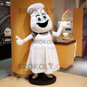 White Squash mascot costume character dressed with a A-Line Skirt and Suspenders