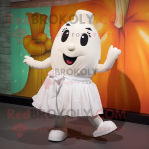 White Squash mascot costume character dressed with a A-Line Skirt and Suspenders