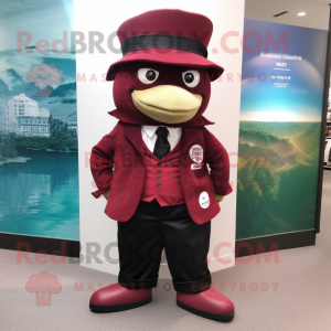 Maroon Cod mascot costume character dressed with a Blazer and Berets