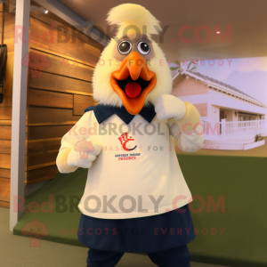 Cream Roosters mascot costume character dressed with a Henley Tee and Rings