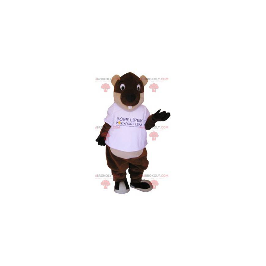 Mascotte de castor géant marron et beige - Redbrokoly.com