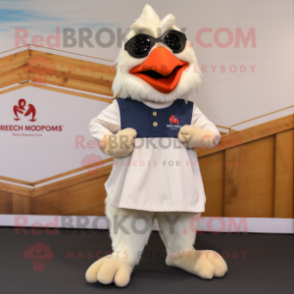 Cream Roosters mascot costume character dressed with a Henley Tee and Rings