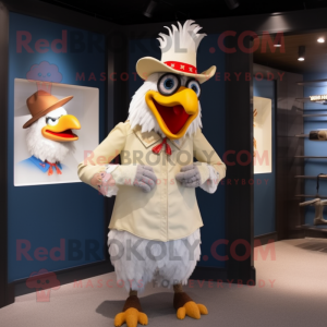 Cream Roosters mascot costume character dressed with a Henley Tee and Rings