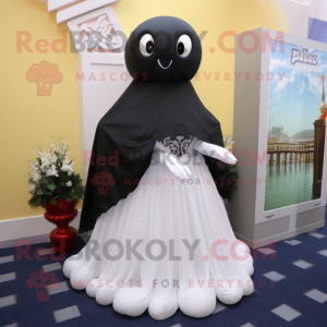 Black Octopus mascot costume character dressed with a Wedding Dress and Scarf clips