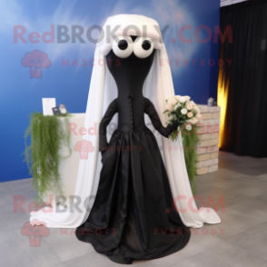 Black Octopus mascot costume character dressed with a Wedding Dress and Scarf clips