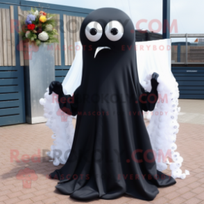 Black Octopus mascot costume character dressed with a Wedding Dress and Scarf clips