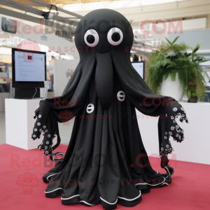 Black Octopus mascot costume character dressed with a Wedding Dress and Scarf clips
