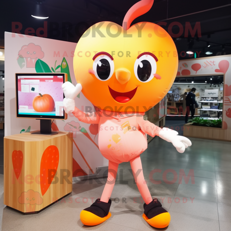 Peach Arrow Of Love mascot costume character dressed with a Leggings and Cufflinks Peach Arrow Of Love mascot costume character dressed with a Leggings and Cufflinks