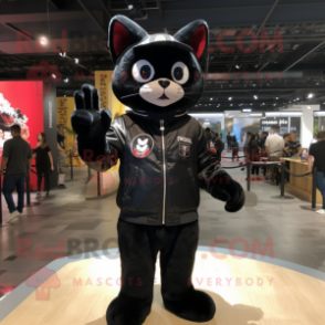 Black Cat mascot costume character dressed with a Bomber Jacket and Hats