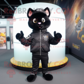 Black Cat mascot costume character dressed with a Bomber Jacket and Hats