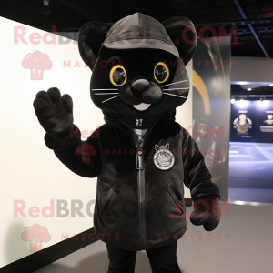 Black Cat mascot costume character dressed with a Bomber Jacket and Hats