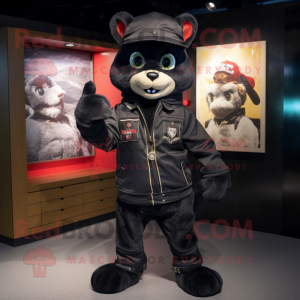 Black Cat mascot costume character dressed with a Bomber Jacket and Hats