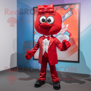 Red Attorney mascot costume character dressed with a Suit Jacket and Bow ties