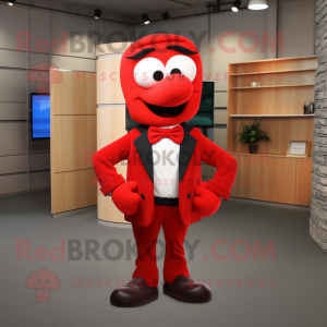 Red Attorney mascot costume character dressed with a Suit Jacket and Bow ties