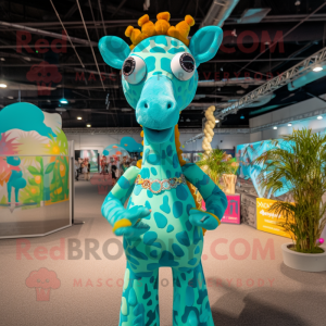 Turkis Giraffe maskot drakt...