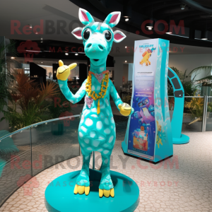 Turkis Giraffe maskot drakt...