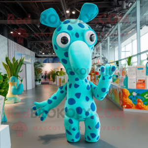 Turkis Giraffe maskot drakt...